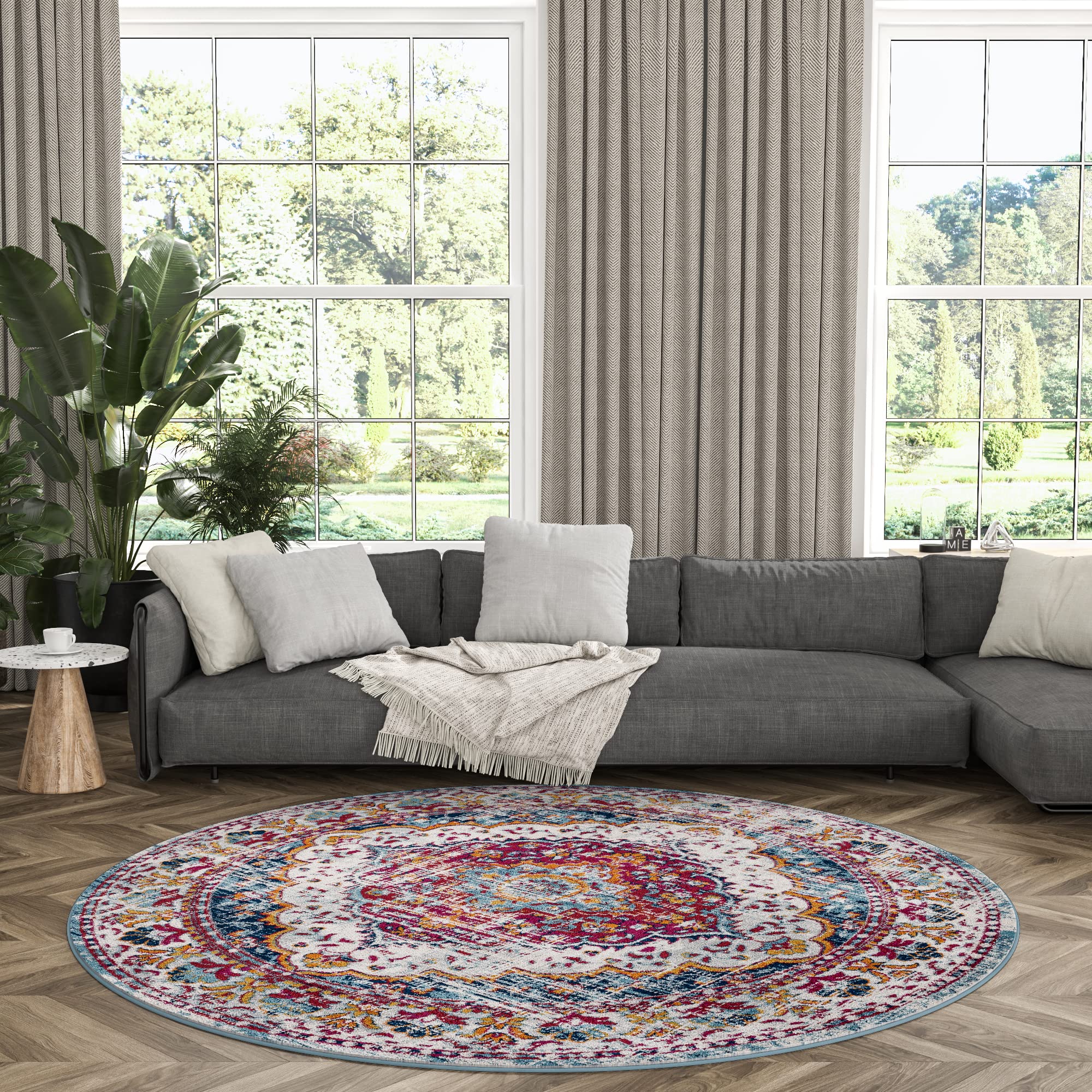Britney Red 8ft Round Area Rug - Traditional Medallion Design for Living Room, Dining Room, Bedroom & Entryway - Large Indoor Carpet for Home Decor - Perfect for Foyers, Hallways & Cozy Spaces