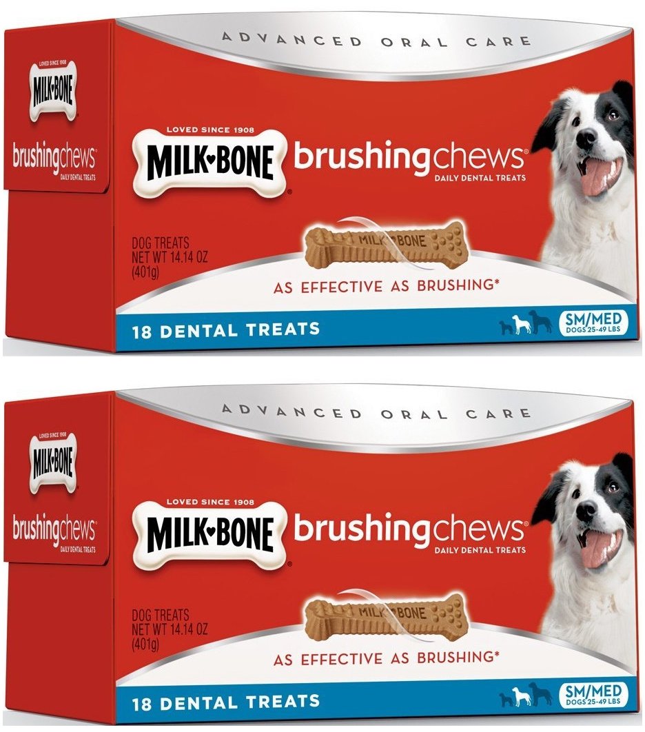 Milk-Bone Brushing Chews Dental Dog Treats for Small & Medium Dogs - 36 Bones (28.3 oz) Twin Pack - Promotes Oral Health & Fresh Breath - Perfect for Daily Teeth Cleaning Routine