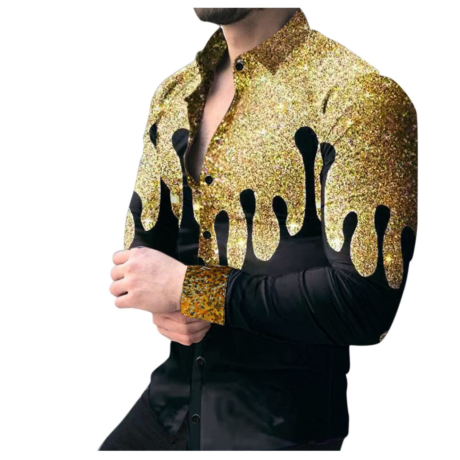Men's Slim Fit Long Sleeve Button Down Shirt - Casual Printed Lapel Cardigan Shirt for Work, Date & Business Casual Outfits