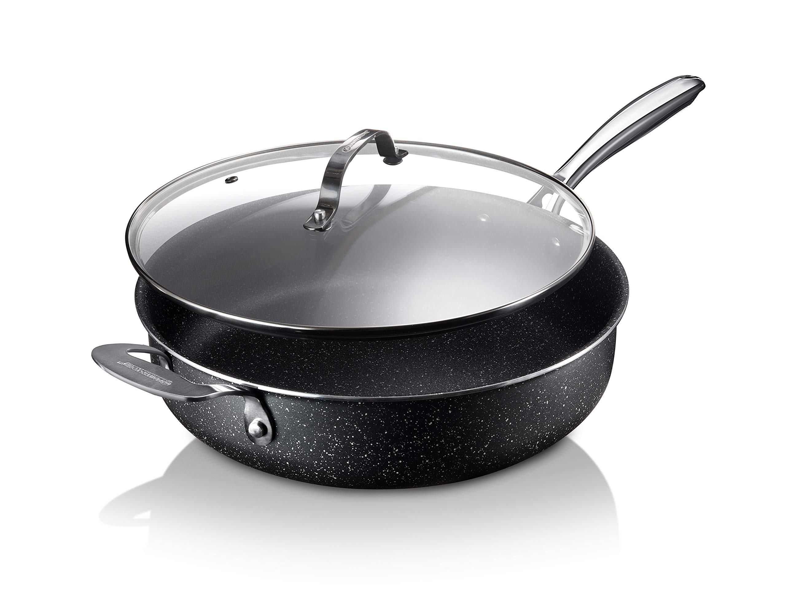 Granitestone 5.5 Quart Nonstick Sauté Pan with Lid - Oven Safe Deep Frying Skillet, Large Cookware for Stovetop & Dishwasher, PFOA Free - Perfect for Searing, Frying, Baking & Family Meals