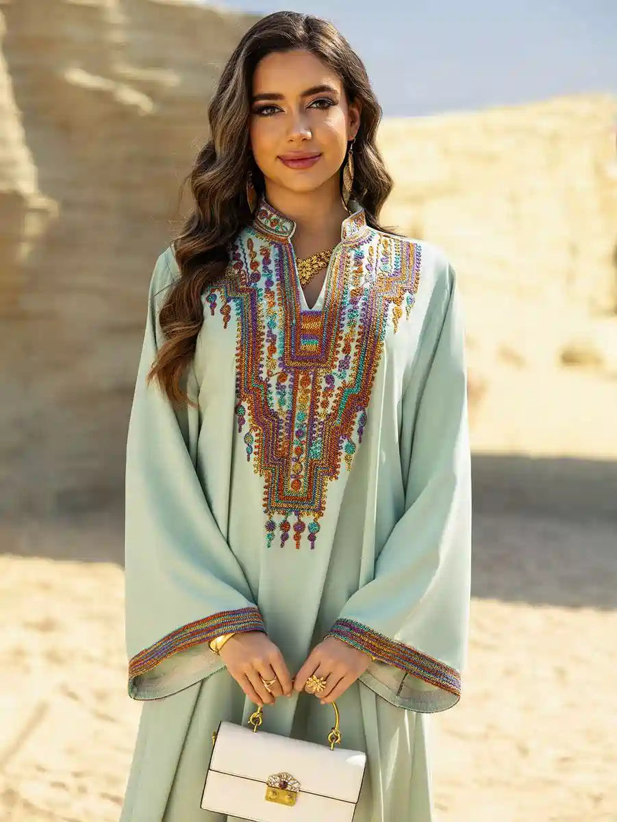 Elegant Eid Dress with Rope Embroidery - Flowy Caftan Kaftan #25459 for Women | Perfect for Eid Celebrations, Weddings & Special Occasions
