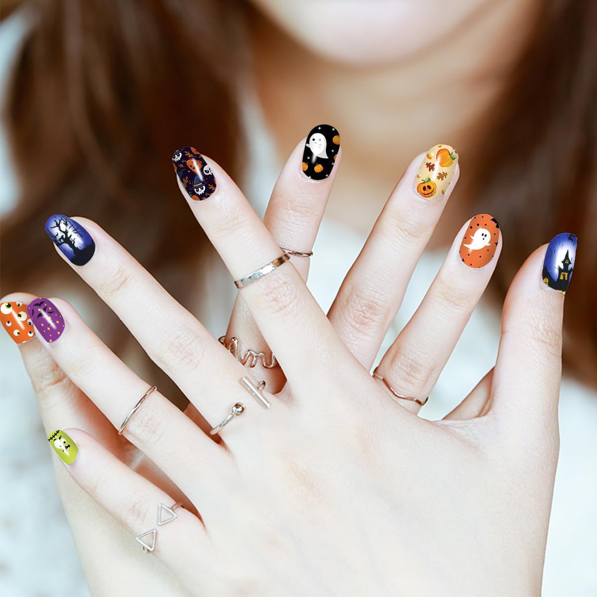 JERCLITY 24 Sheets Halloween Nail Polish Strips - Real Maple Leaf Nail Stickers, Full Nail Wraps for Women, DIY Nail Art for Halloween & Holiday Parties, Includes Nail File - Perfect for Costume Parties, Pumpkin Carving, Trick or Treating