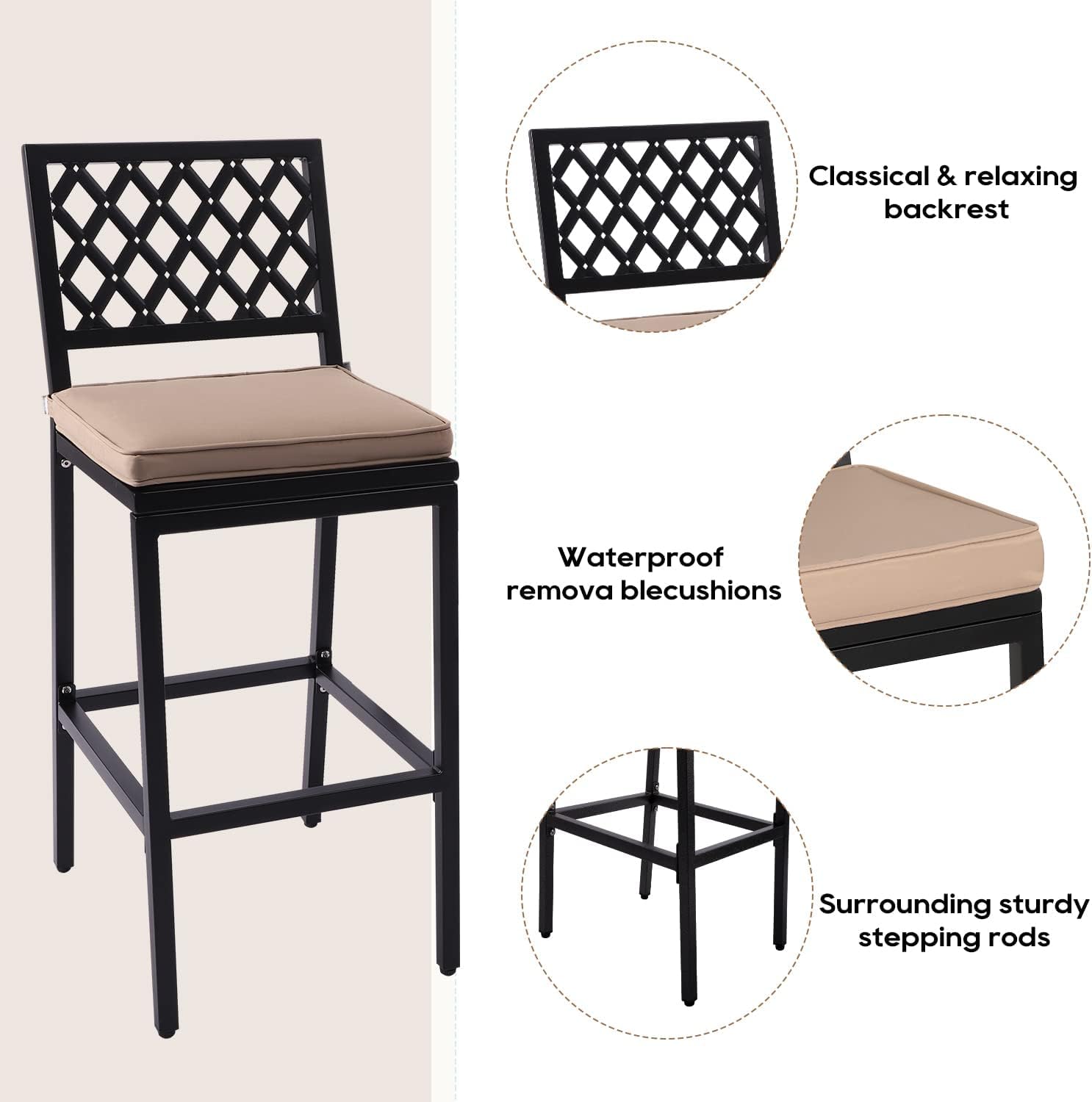 3-Piece Outdoor Bar Table and Chairs Set with Cushioned Stools - 55