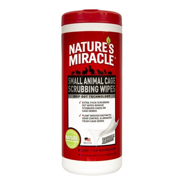 Nature's Miracle Small Animal Cage Scrubbing Wipes - 24 Count | Quick & Easy Cleaning for Hamster, Rabbit, Guinea Pig Cages | Safe, Non-Toxic Disinfectant Wipes for Pet Habitat Maintenance