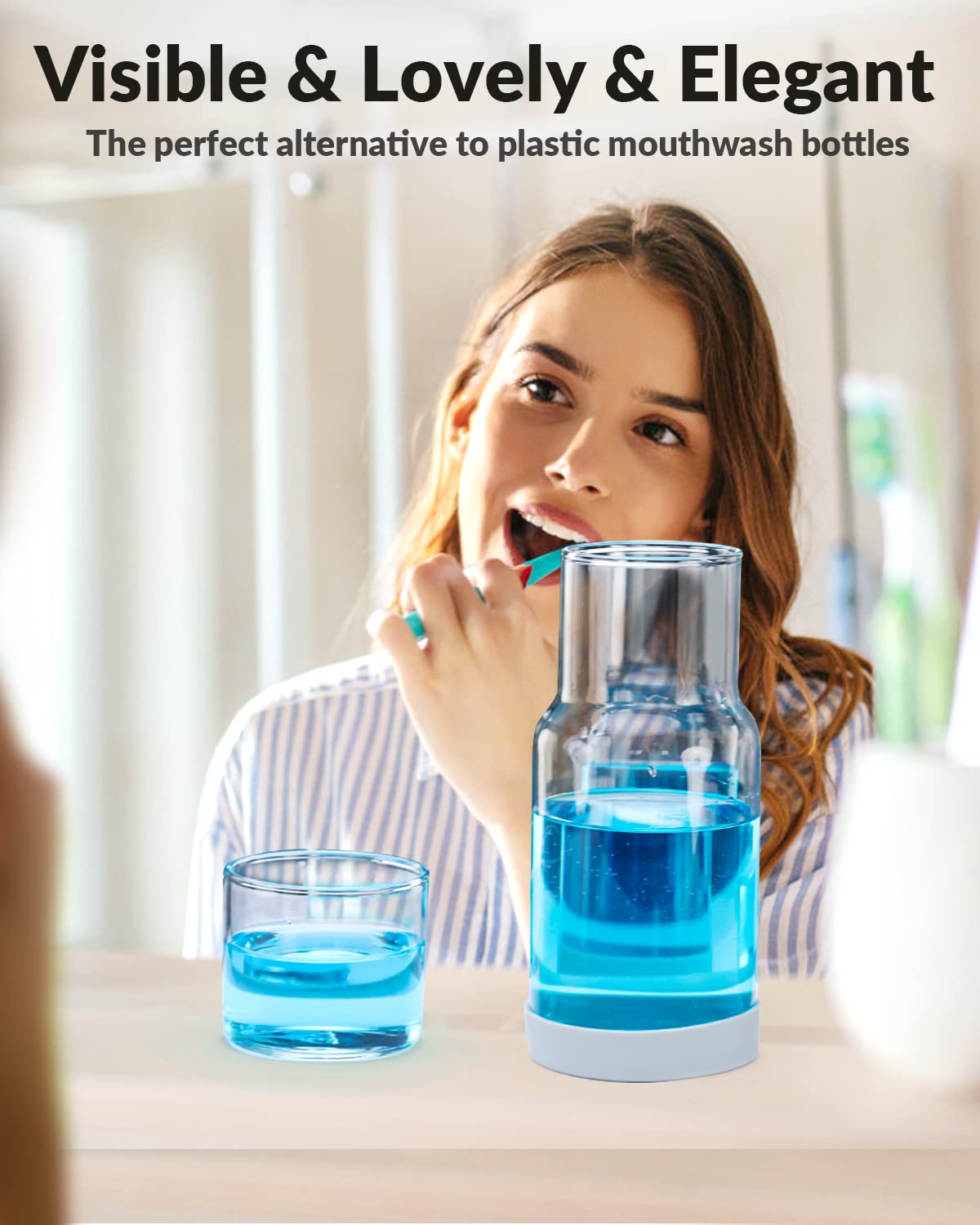 18oz Clear Glass Water Carafe with Tumbler Set - Nightstand Carafe with Silicone Coaster, Heat & Cold Resistant - Perfect for Bedside Hydration, Bathroom Mouthwash Dispenser & Office Drinkware