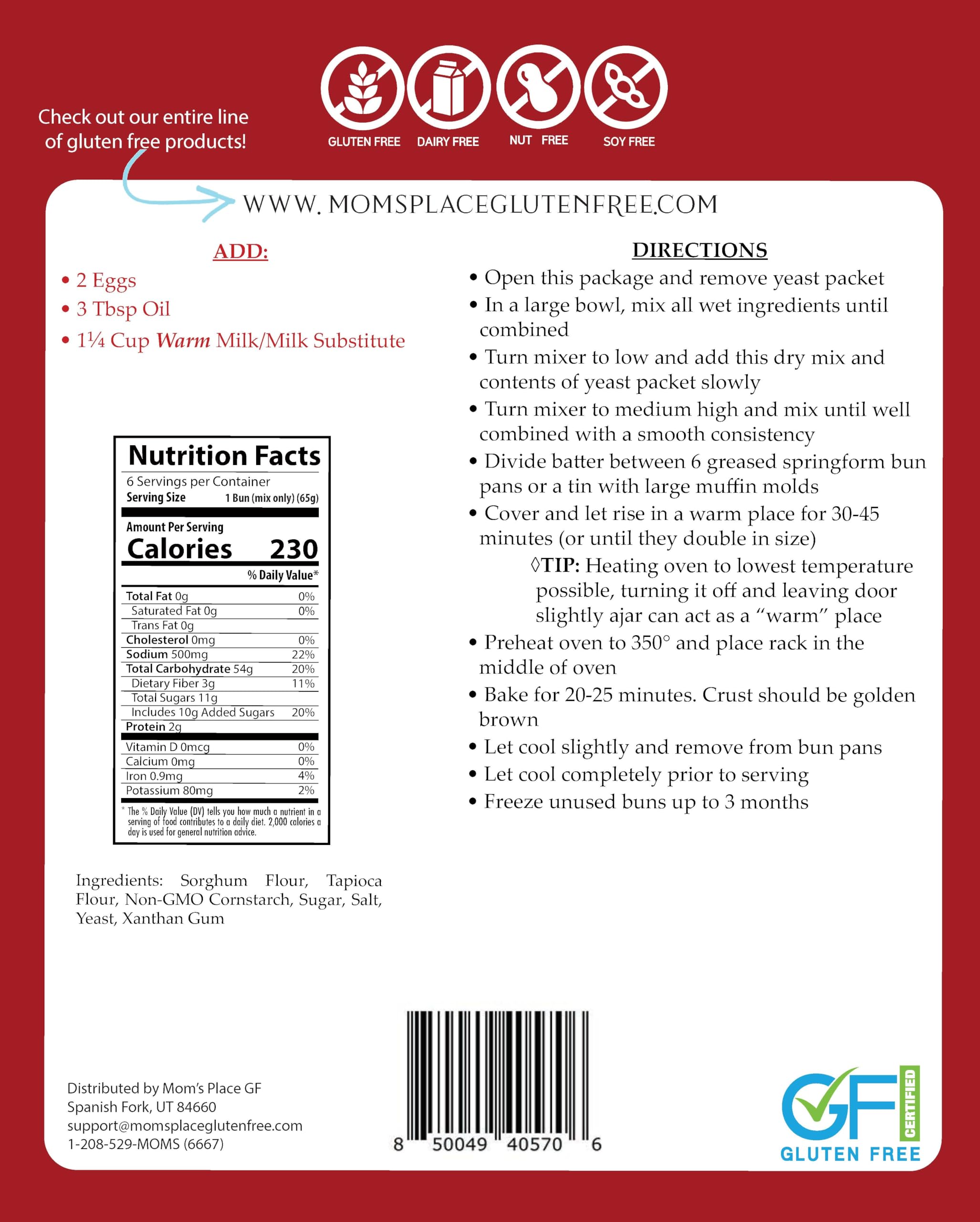 Gluten Free Hamburger Bun Mix - Dairy Free, Nut Free, Soy Free, Non-GMO, Preservative Free | Perfect for Allergies & Healthy Baking at Home