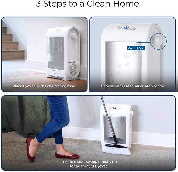 EyeVac Pet Touchless Automatic Dustpan Vacuum - Ultra Fast & Powerful 1400W Corded Canister Vacuum for Pet Hair, Food & Dirt - Bagless with Auto Sensors - Perfect for Kitchen, Living Room & Pet Areas (White)