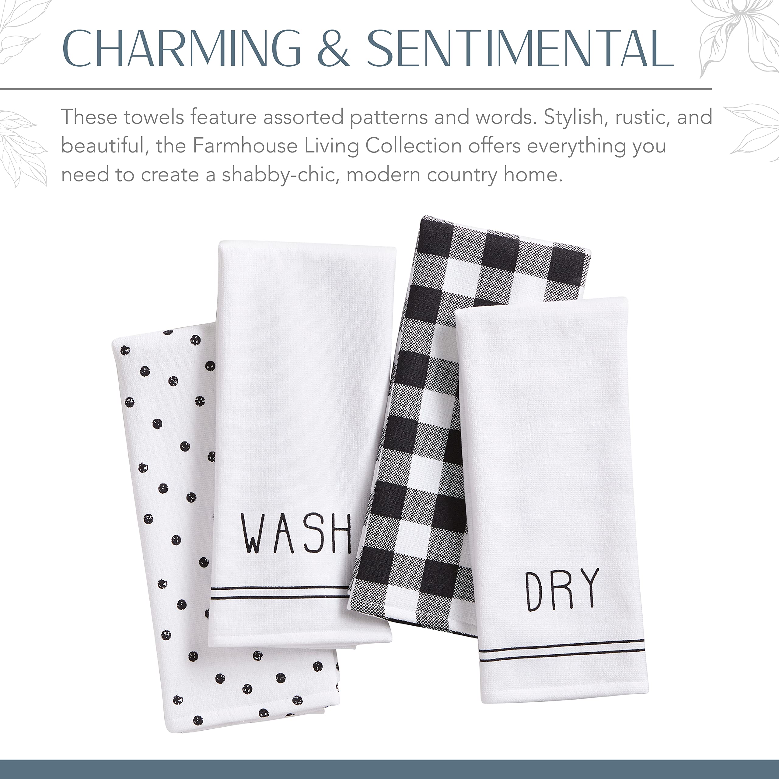 Elrene Home Fashions Farmhouse Kitchen Towels Set of 4 - 18