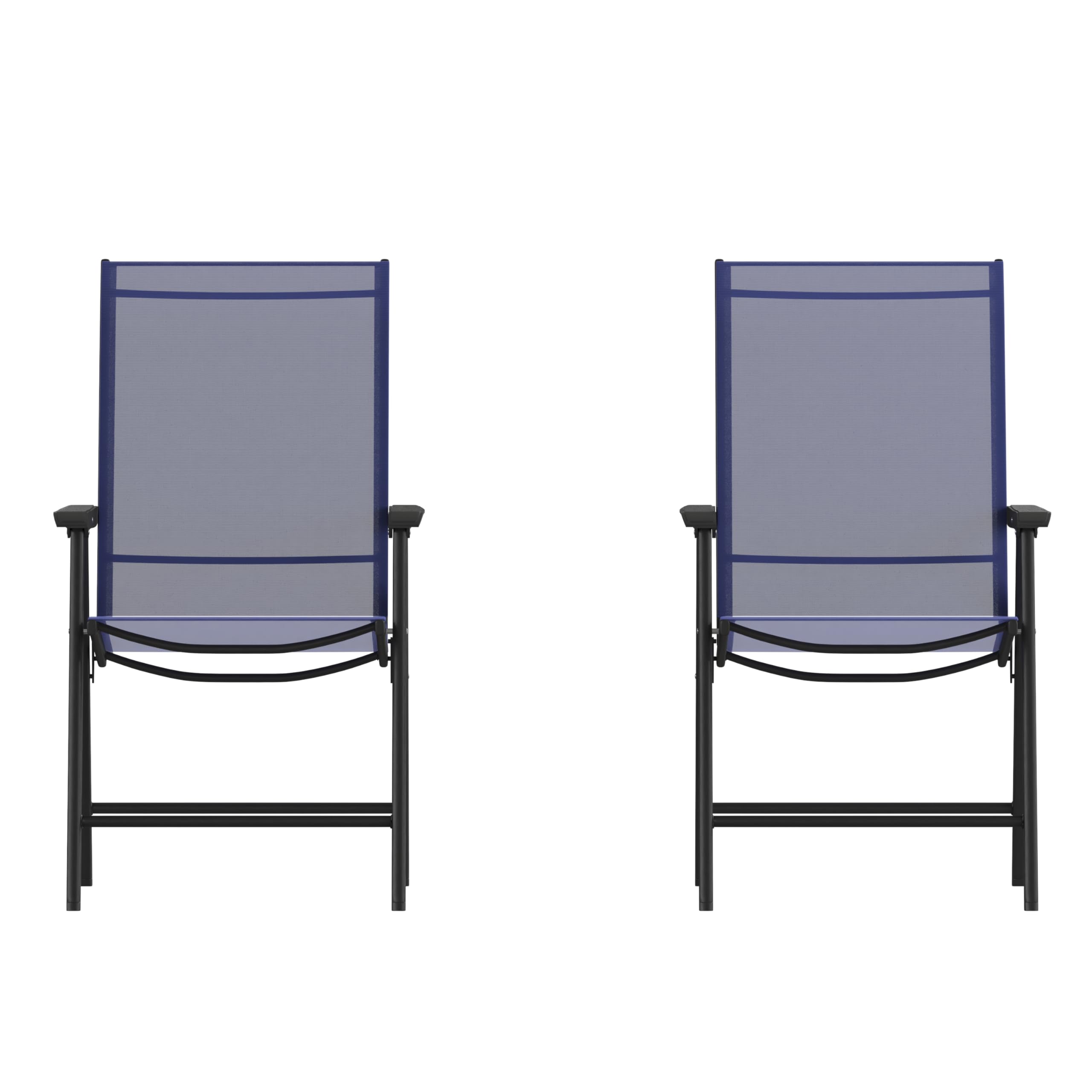 Flash Furniture Paladin Navy Outdoor Folding Patio Sling Chair with Black Frame (2 Pack) - Perfect for Poolside, Backyard, Deck, and Beach Relaxation
