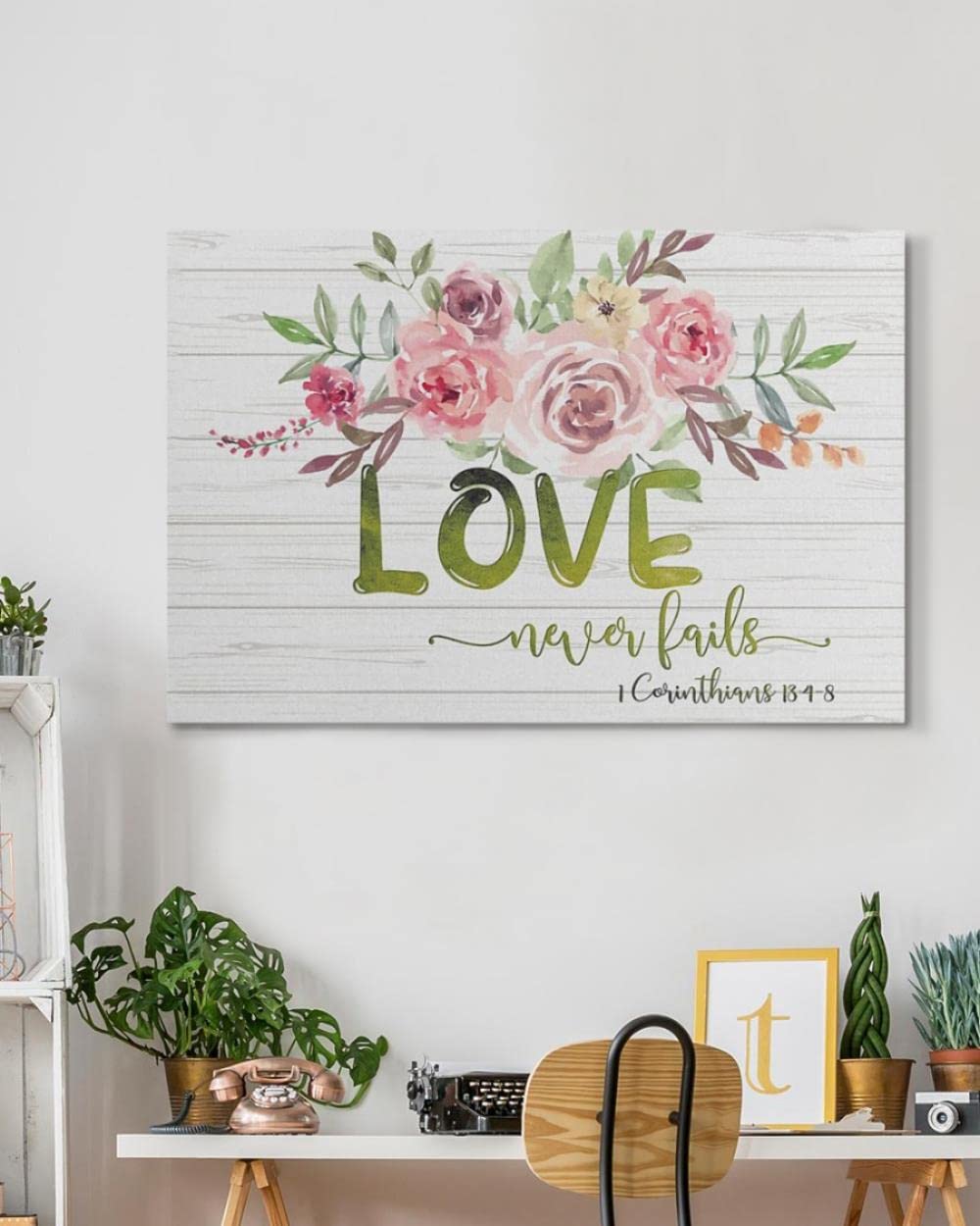 Love Never Fails 1 Corinthians 13:4-8 Christian Wall Art Canvas - Inspirational Jesus Canvas Print for Home, Church & Office Decor - Religious Scripture Art Gift