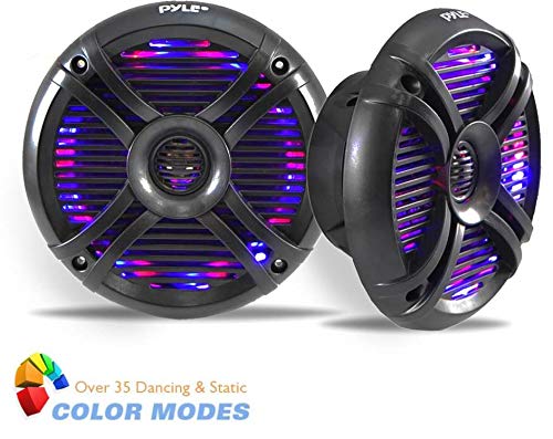 Pyle PLMRX68LEB 6.5 Inch 500 Watt Marine Boat LED Light Black Waterproof Speakers - 4 Pack for Boats, Yachts, and Outdoor Marine Audio System
