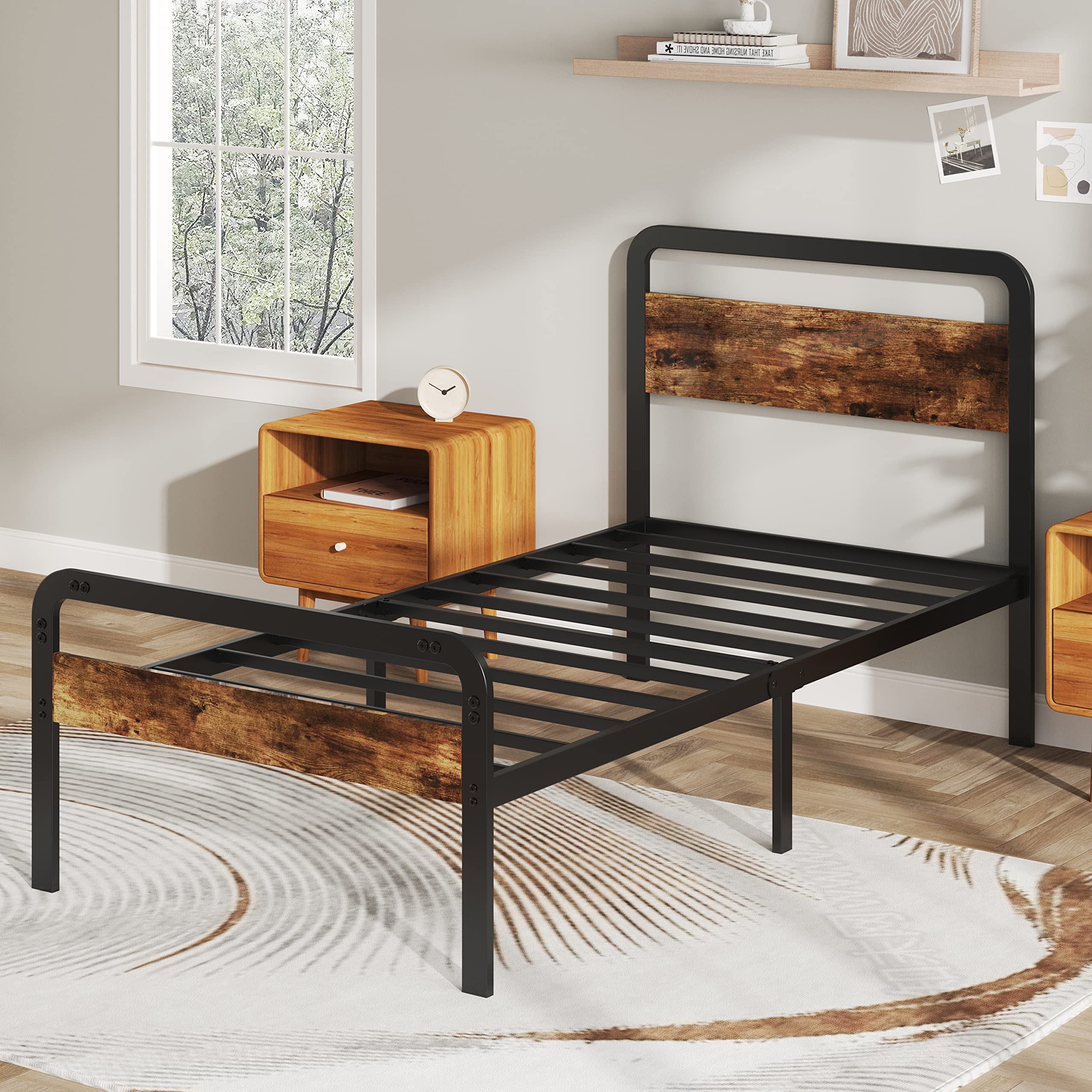 16 Inch Twin XL Bed Frame with Wood Headboard & Footboard - Sturdy Platform Bed Frame for Kids/Teens, No Box Spring Needed, Heavy Duty Slats, Easy Assembly - Perfect for Dorm Rooms, Guest Rooms & Small Spaces