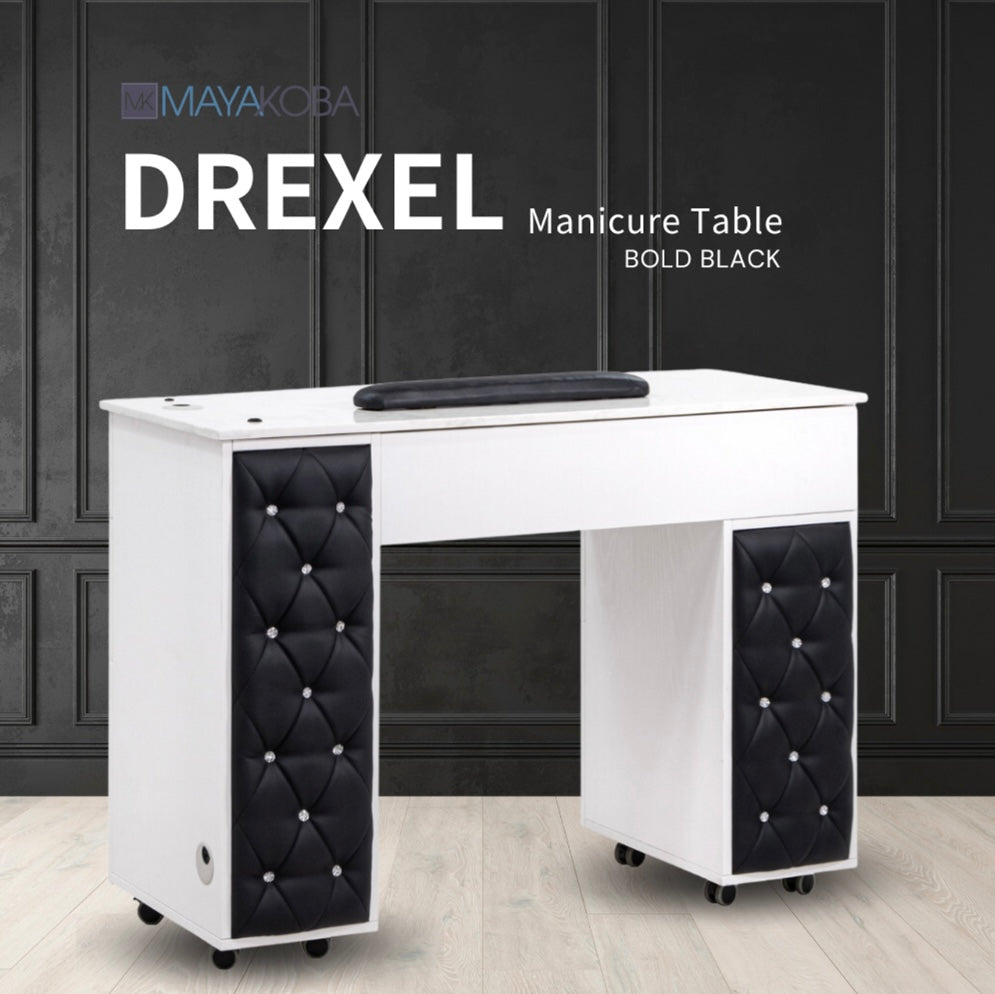 Drexel Tufted Single Manicure Table - Professional Salon Nail Spa Table with Storage for Manicurists & Pedicurists - Perfect for Nail Salons, Spas & Home Use