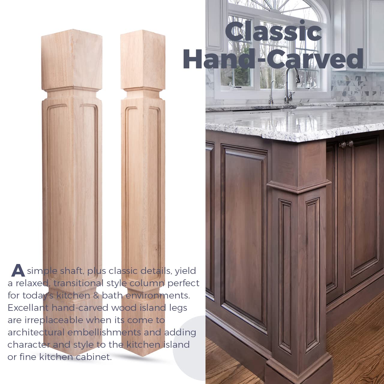 Unfinished Rubberwood Replacement Island Legs 36 x 3.5 x 3.5-inch Square - 2PCs for Large Dining Table & Kitchen Table - Perfect for DIY Furniture Projects & Home Renovation
