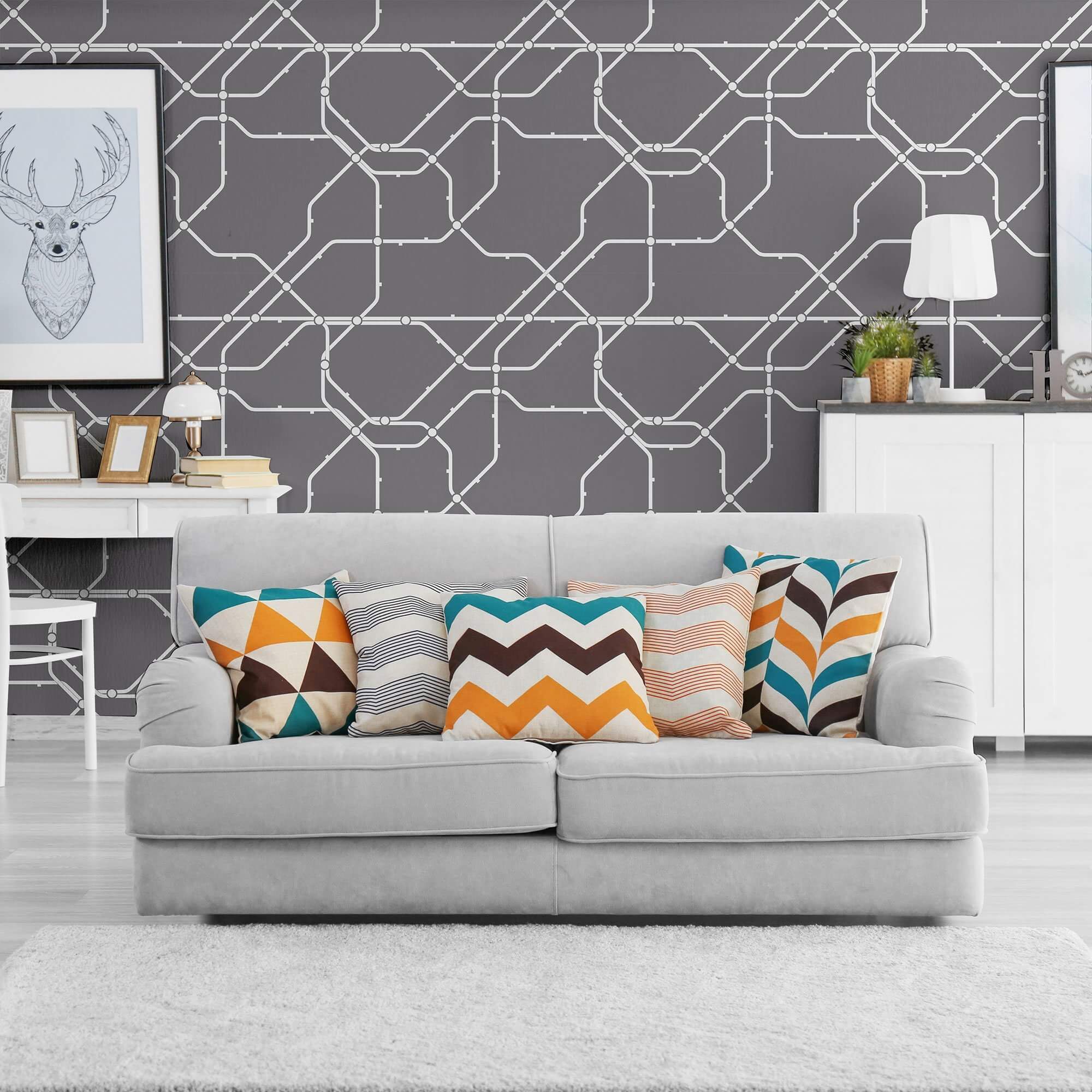 White and Charcoal Grid Peel & Stick Removable Wallpaper - Self-Adhesive Decorative Wall Covering for Bedroom, Living Room, Office | Easy to Install & Remove