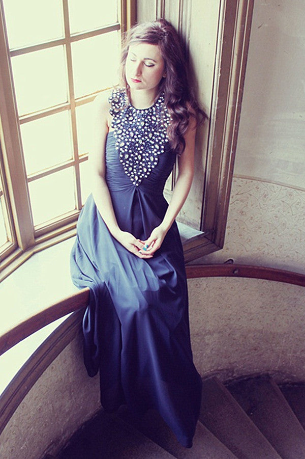 Elegant A-Line Halter Floor-Length Sleeveless Chiffon Evening Dress with Rhinestones | Perfect for Prom, Wedding Guest & Formal Events
