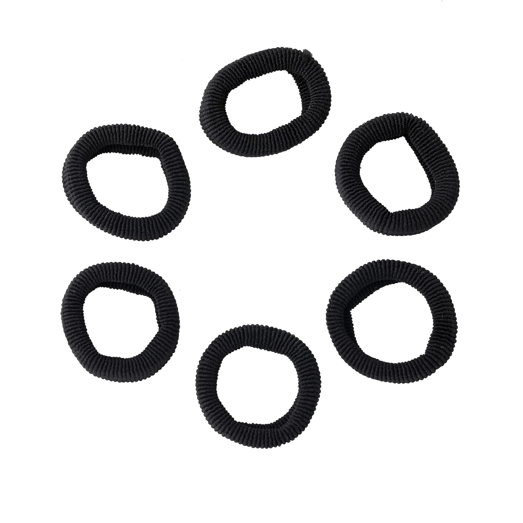 Estele Black Soft Plain Rubber Hair Bands for Women & Girls - Pack of 6 | Stretchable Ponytail Holders for Daily Use, Workouts & Hairstyling