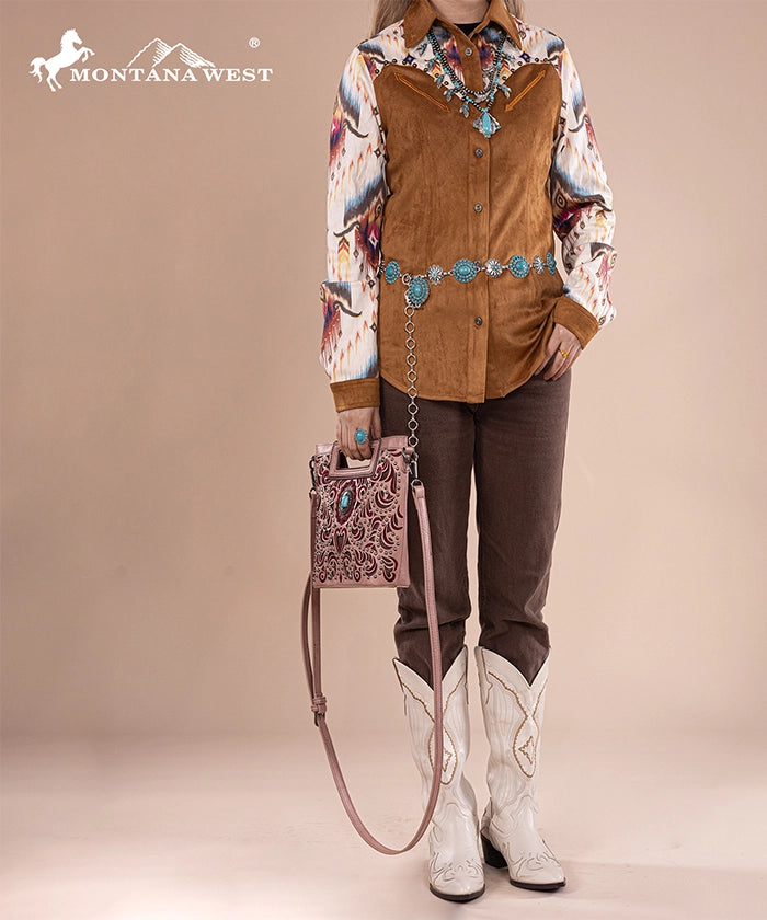 Montana West Embroidered Crossbody Bag for Women - Stylish Cut-Out Design, Perfect for Travel, Shopping & Everyday Use
