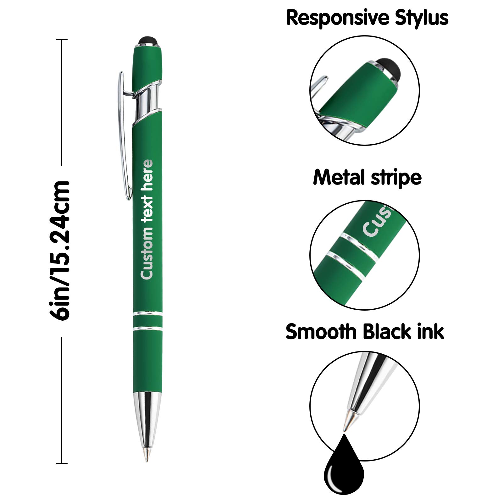 Custom Engraved Pens with Name - 0.5mm Stylus Ballpoint Pens for Office, School & Business - Soft Touch Personalized Writing Gift for Men & Women (50 Pack, Dark Green) - Perfect for Corporate Gifts, Promotions & Everyday Use