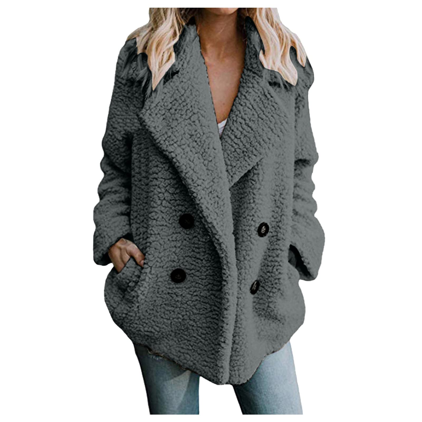 Plus Size Women's Winter Fleece Coat - Double Breasted Baggy Warm Jacket for Daily Wear | Casual Outerwear for Cold Weather & Spring Layering