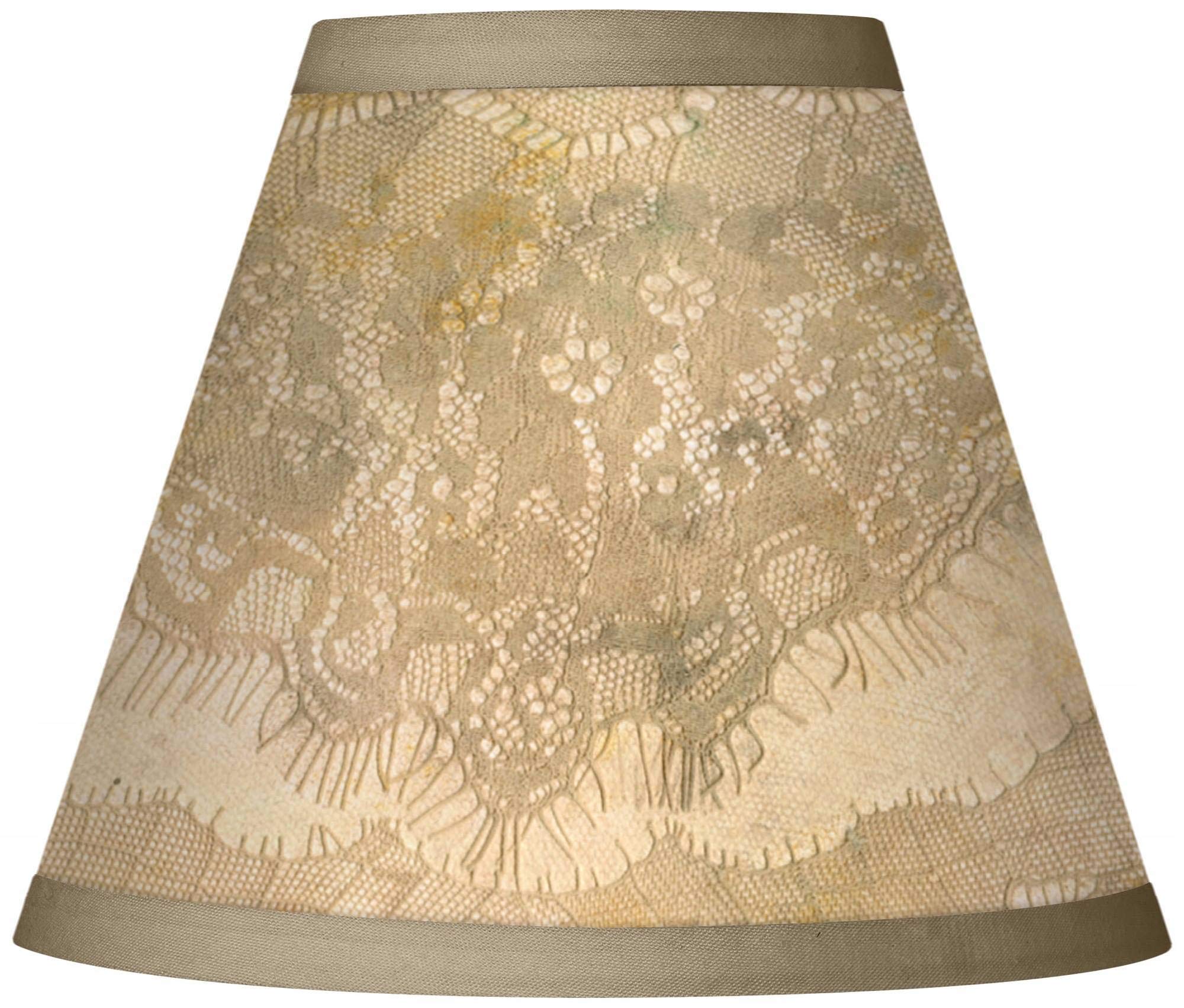 Set of 4 Vintage Empire Print Lamp Shades - Brown Beige Lace Design, 3