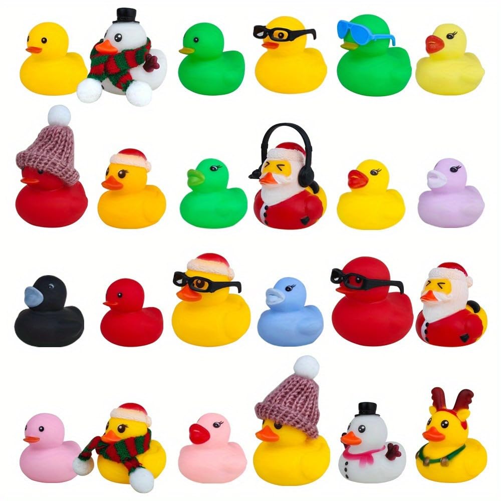 AIUAZA 24-Piece Christmas Blind Box Set - 2-Inch Mini Rubber Duck Toys for Tree Decor, Bathtub Fun, Baby Showers & Birthday Party Gifts | Cute Desktop Car Ornaments for Boys & Girls