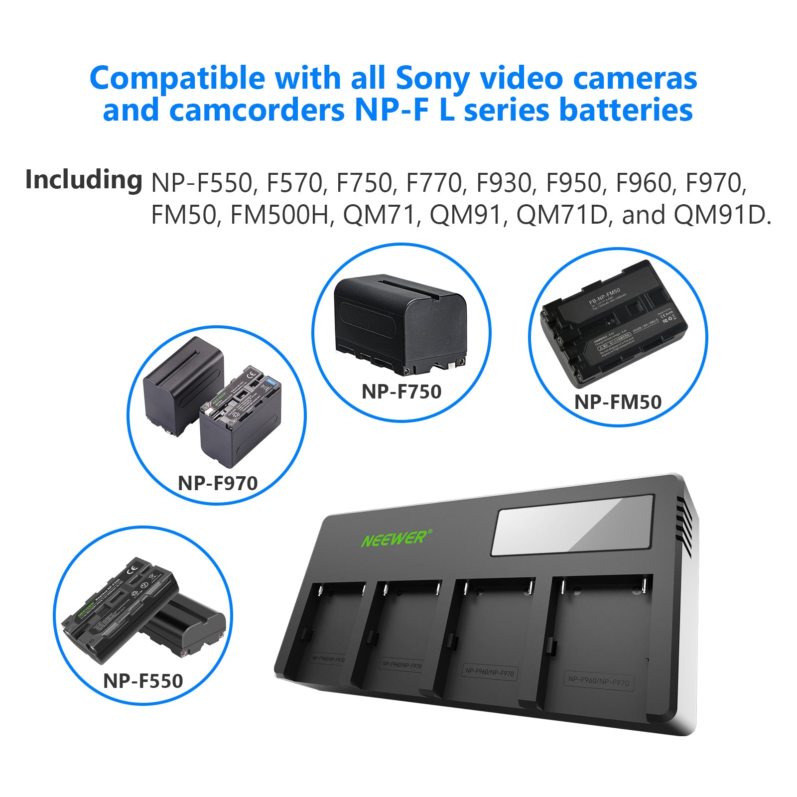 NEEWER DP F970 4-Channel Sony NP-F Battery Charger for Cameras - Fast Charging for Sony NP-F550 NP-F570 NP-F750 NP-F970 Batteries - Perfect for Photography, Videography, and Professional Video Equipment