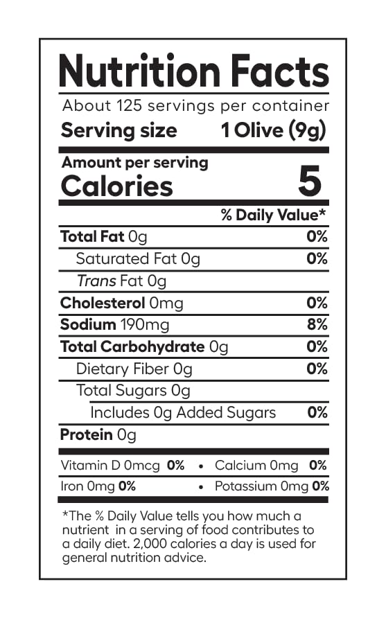 Premium Pitted Olives for Cocktails - 70 Oz Jar (125 Count) | Perfect for Martinis, Bloody Marys & Charcuterie Boards