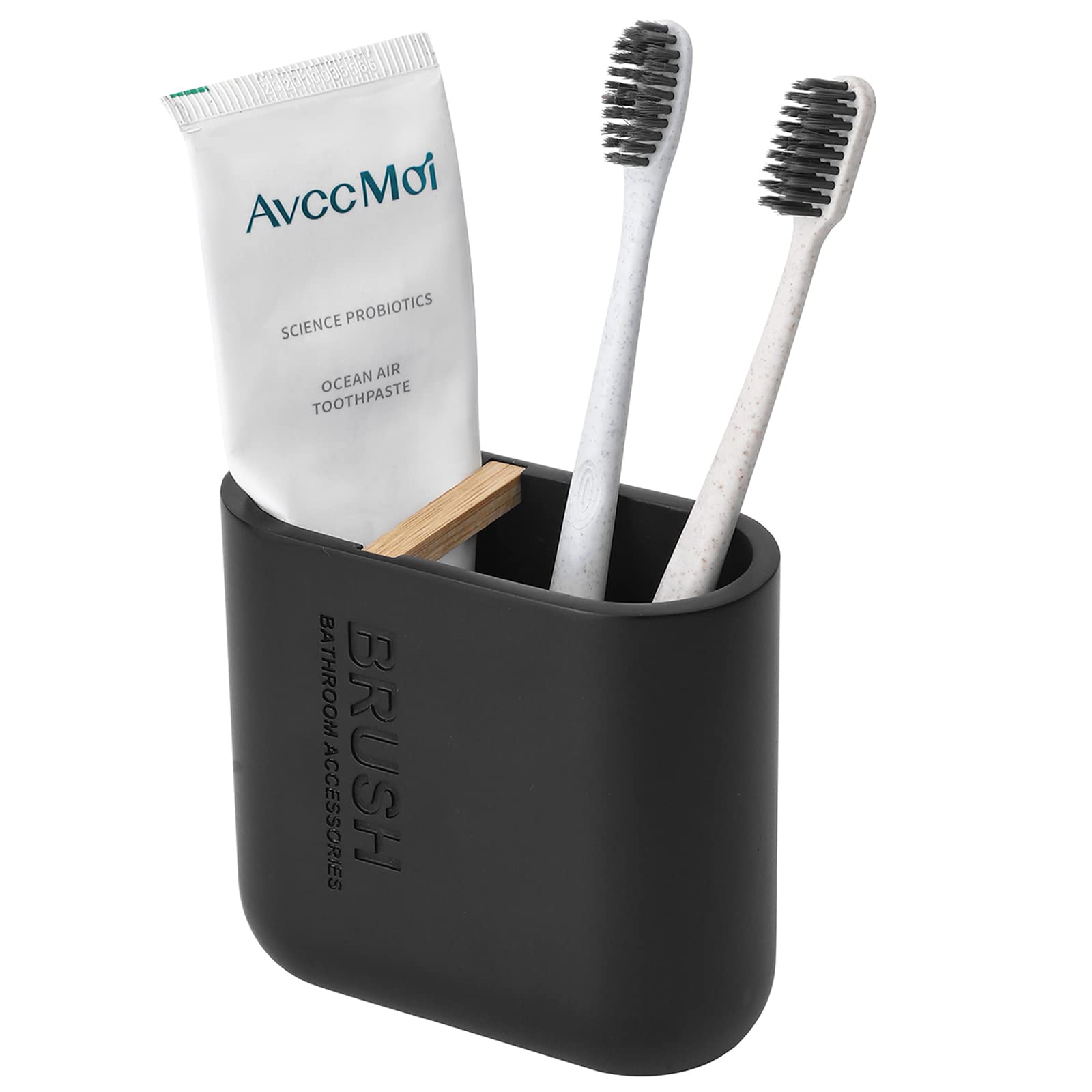 Rejomiik Resin Bamboo Toothbrush Holder - Bathroom Countertop Organizer for Toothbrushes, Toothpaste, Razor & Beauty Accessories | Matte Black Design for Modern Bathroom Storage & Organization