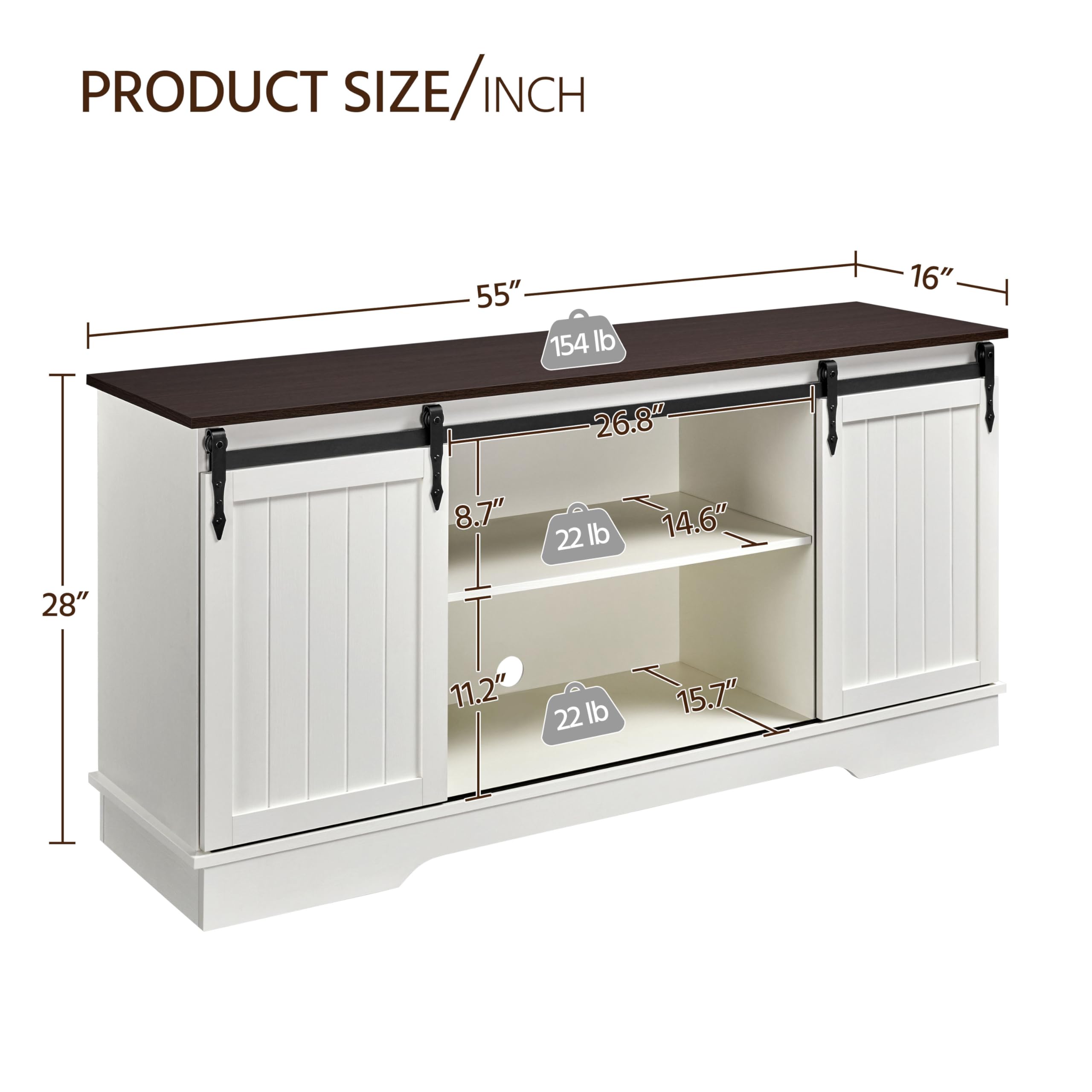 Yaheetech 65 Inch TV Stand with Sliding Barn Doors - Farmhouse Style Entertainment Center, TV Media Console for Living Room (White & Espresso) - Perfect for Home Theater Setup & Living Room Organization