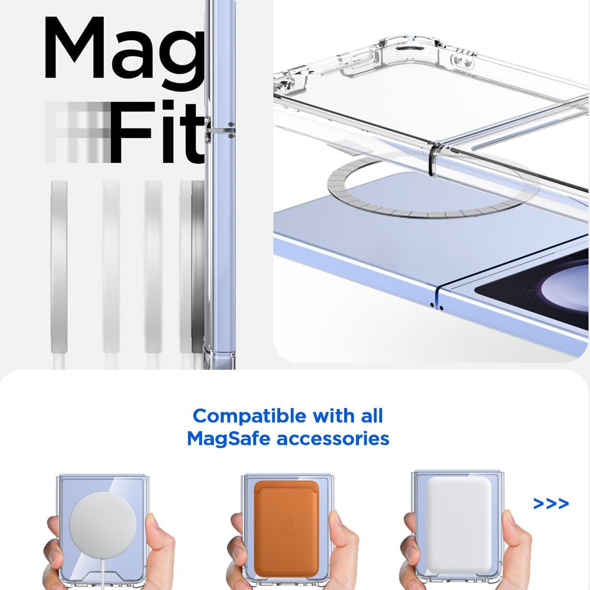 Samsung Galaxy Z Flip 5 Magnetic Clear Phone Case - Protective Cover with Strong Magnetic Mount for Wireless Charging | Perfect for Work, Travel & Everyday Use