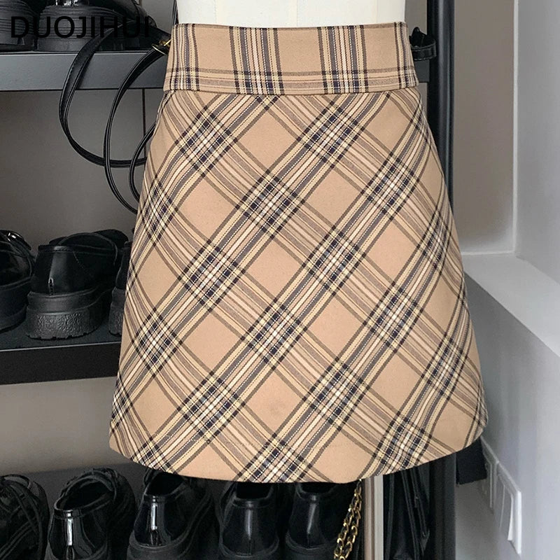 DUOJIHUI Classic Plaid A-Line Mini Skirt for Women - High Waist Slim Fit Casual Fashion Skirt | Perfect for Office, Dating & Summer Outfits