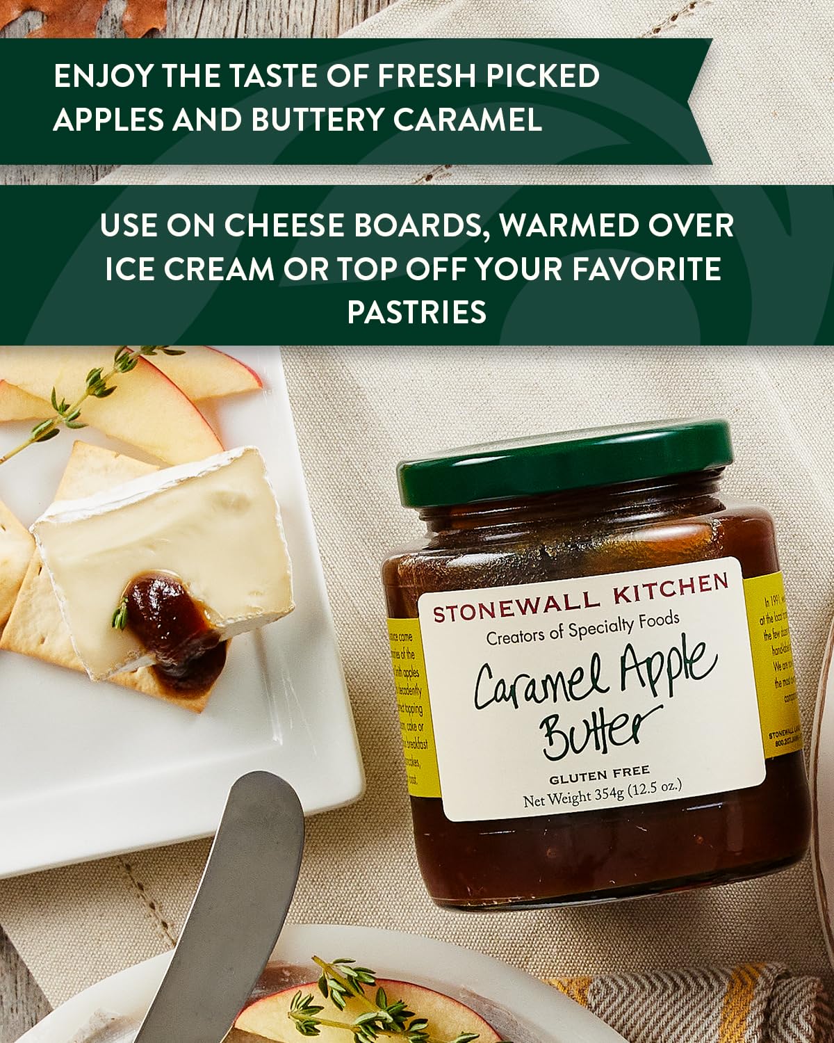 Stonewall Kitchen Caramel Apple Butter - 12.5 Oz Jar, Sweet & Creamy Spread for Toast, Pancakes, Yogurt & Desserts | All-Natural Fruit Preserves