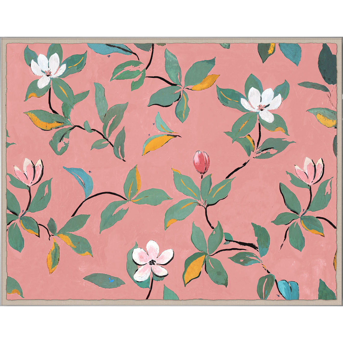 Paule Marrot Pink Magnolias Floral Print Fabric - Perfect for Home Decor, Fashion & DIY Craft Projects
