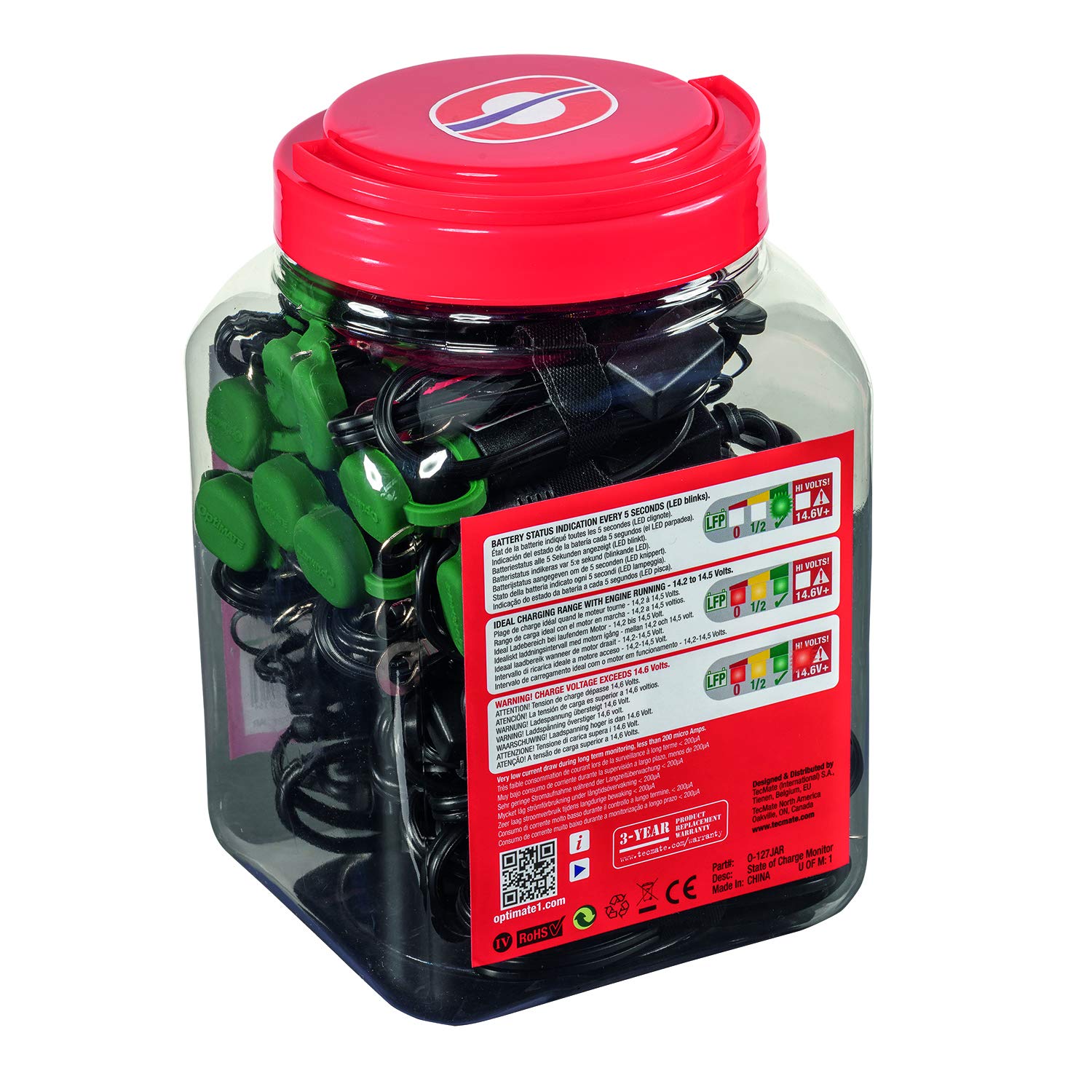 Optimate O-127JAR Permanent Power Sport Battery Lead with Integrated Battery Status & Charge Monitor for 12.8V/13.2V Lithium Batteries - Ideal for Motorcycles, ATVs, and Powersports Vehicles