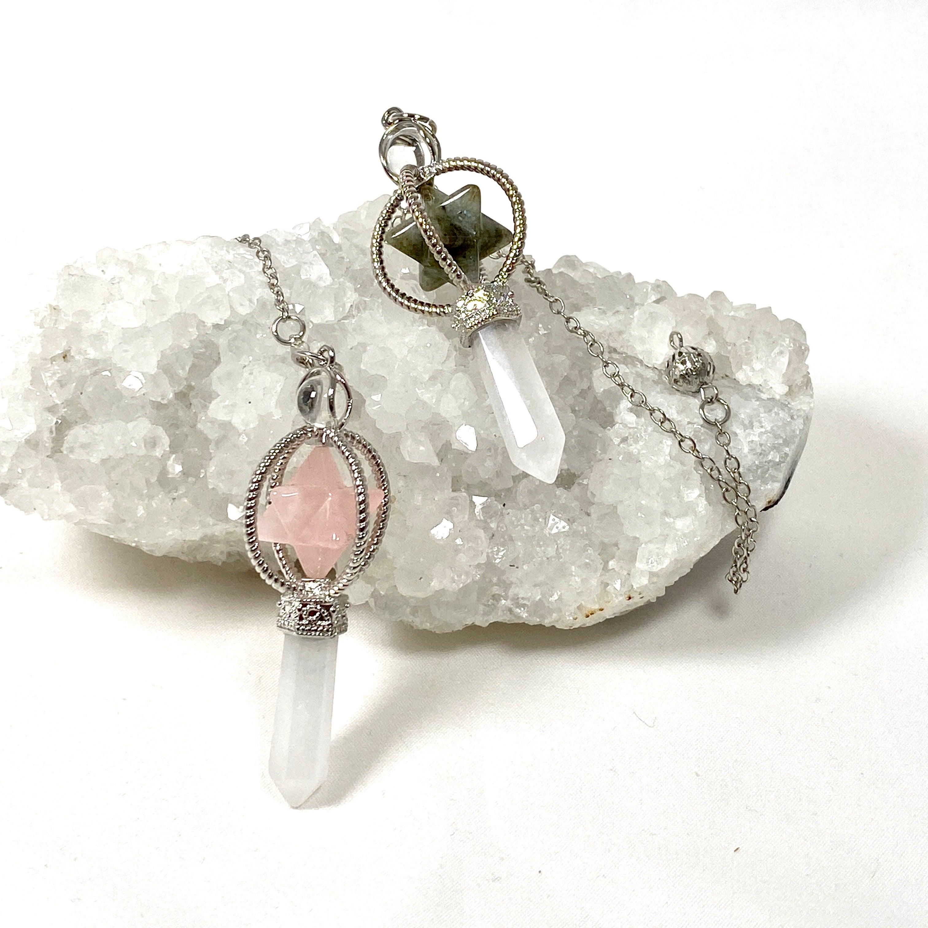 Gemstone Merkaba Pendulum with Crystal Point - Healing Crystal Pendulum for Dowsing, Divination & Energy Work - Perfect for Meditation, Chakra Balancing & Spiritual Practices
