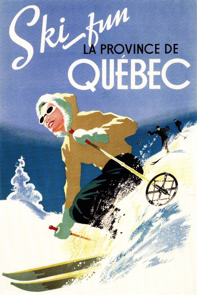 Vintage Quebec Canada Ski Travel Poster - 24x36 Giclee Gallery Print, Wall Art Decor for Ski Lodge, Cabin & Winter Sports Enthusiasts