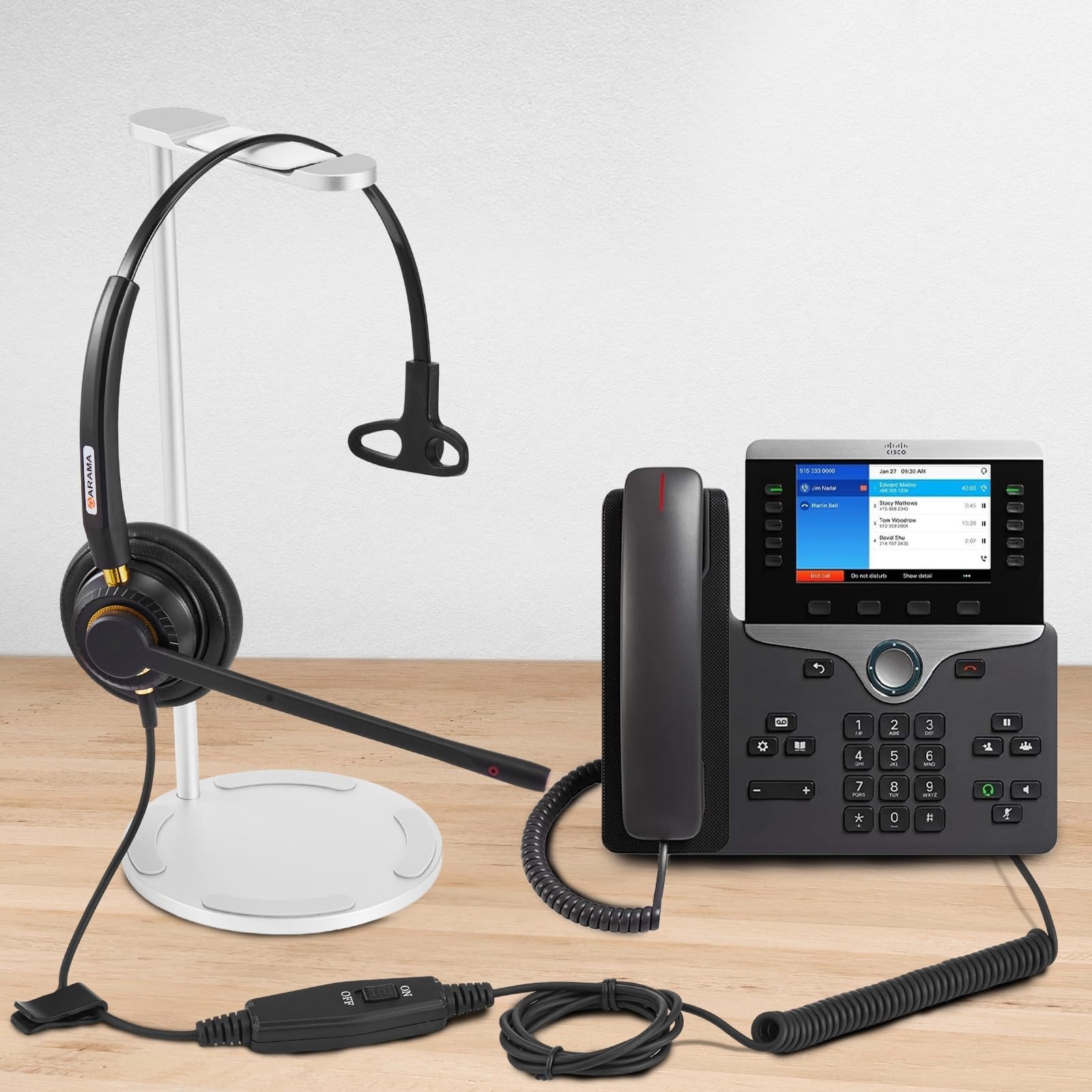 Noise Canceling Cisco Phone Headset with Mute Switch - Compatible with Cisco IP Phones 7821, 7841, 7942G, 7931G & More - Ideal for Office, Call Center & Remote Work