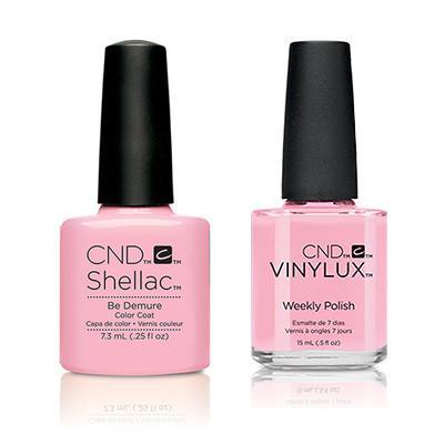CND Shellac & Vinylux Combo - Long-Lasting Nail Polish Kit for Professional Salon & Home Manicure - Be Demure Nude Pink Shade for Wedding, Party & Everyday Wear