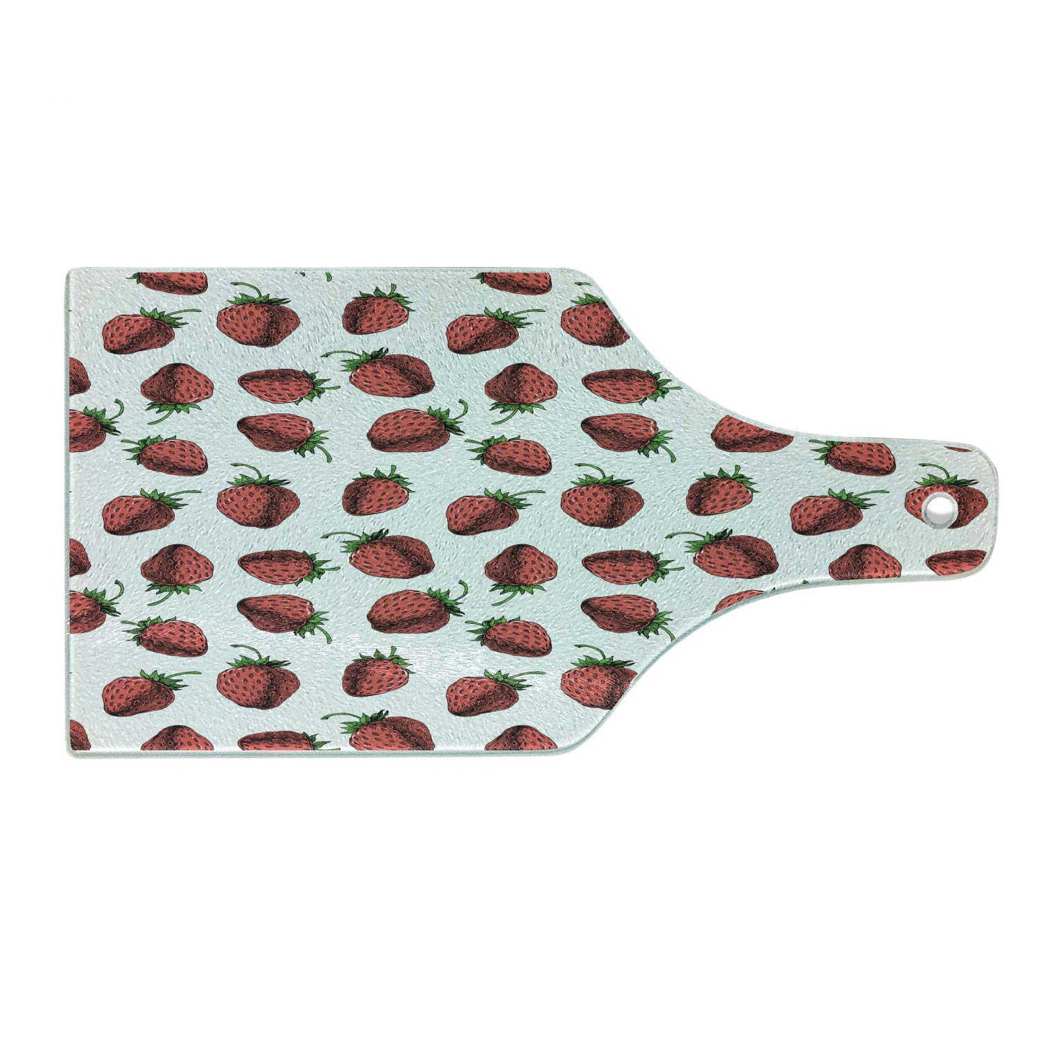 Ambesonne Red and Green Tempered Glass Cutting Board - Hand Drawn Strawberry Pattern, Summer Fruit Design, Wine Bottle Shape - Decorative Serving Board for Kitchen, Charcuterie, Cheese Platter & Party Entertaining