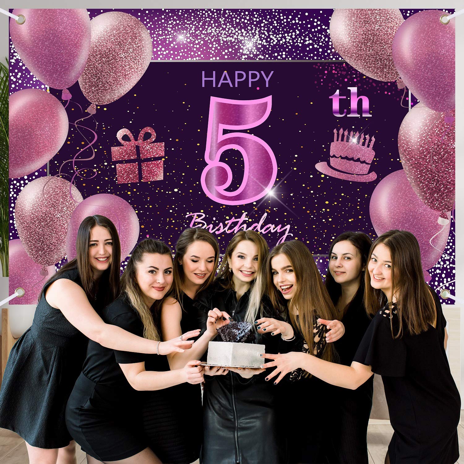IMISI 5th Birthday Decorations for Girls - Pink Happy Birthday Banner, Party Backdrop & Wall Decor - Perfect for Birthday Parties, Baby Showers & Celebrations