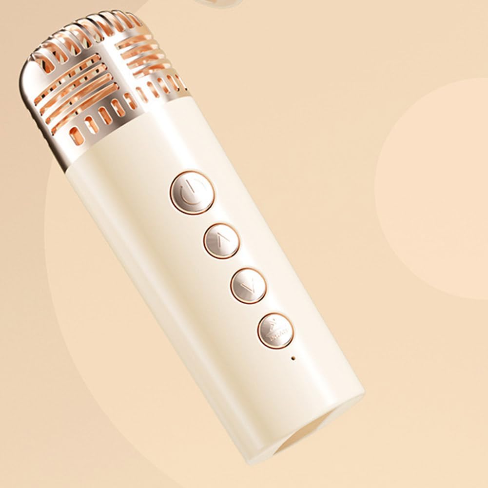 Jasaly Bluetooth Portable Karaoke Speaker with Powerful Bass & LED Lights - Wireless Microphone Included for Adults & Kids (White) - Perfect for Parties, Home Singing & Outdoor Gatherings
