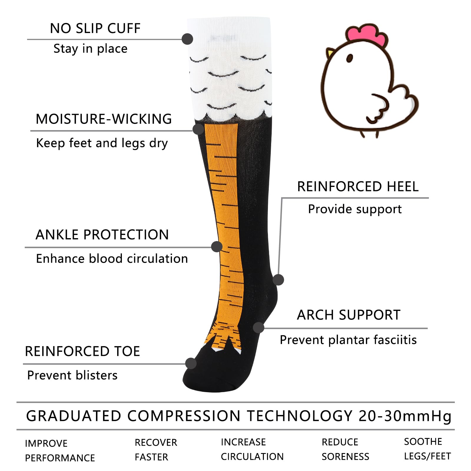 Junely 20-30 mmHg Compression Socks for Women - Knee High Support Socks for Circulation, Nurses, Pregnancy, Running, Travel & Flying - Perfect for Workouts, Long Flights and Everyday Comfort
