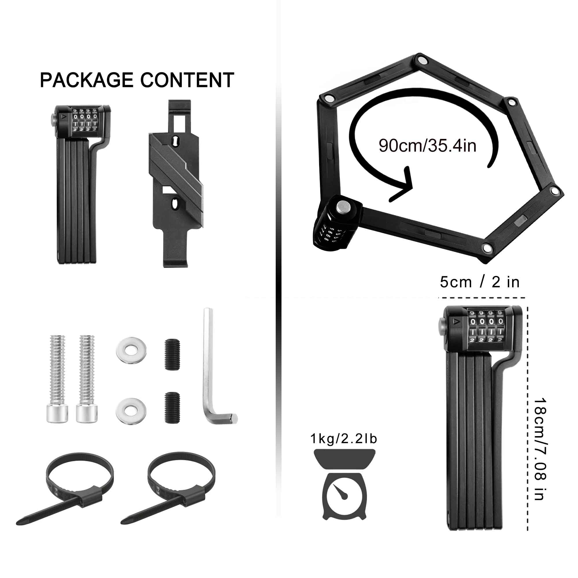 Heavy Duty 4 Digit Combination Bike Lock with Mounting Bracket - 2.95 Ft Folding Bicycle Lock for Mountain Bike, Road Bike, Electric Scooter, Ebike & Motorcycle - Secure Parking, Commuting & Outdoor Adventures