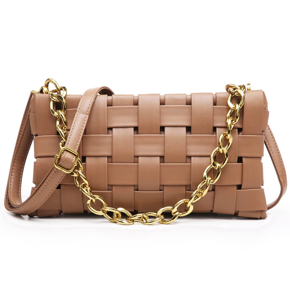 YP Women's Woven Crossbody Evening Bag - Small Braided Shoulder Purse with Chain Strap for Party, Dinner & Night Out | Elegant Messenger Bag for Daily Use