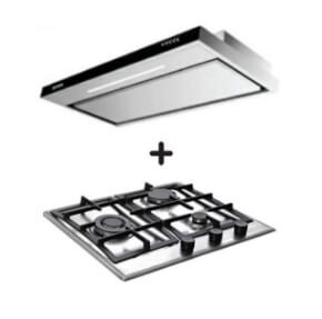 Ellane EH 2990 90cm Stainless Steel Slimline Range Hood & EB 248SV 3-Burner Gas Cooktop with Safety Features - Modern Kitchen Ventilation & Cooking Solution for Home Chefs