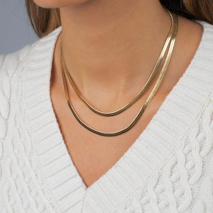 Elegant Herringbone Chain Necklace for Women - 14K Gold Plated Layering Necklace, Dainty & Minimalist Jewelry Gift for Her - Perfect for Everyday Wear, Date Nights & Special Occasions