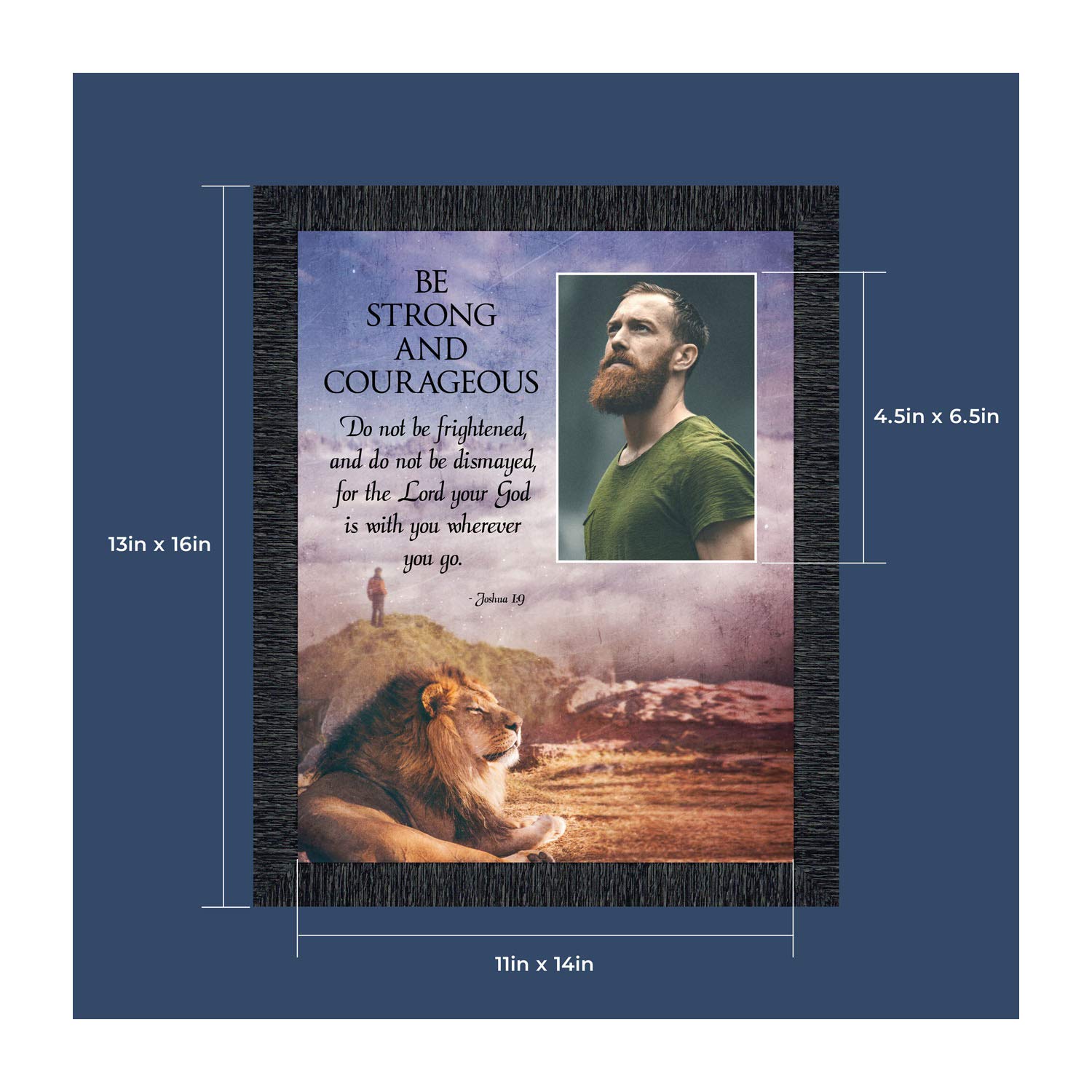 Be Strong and Courageous Lion Picture Frame - Joshua 1:9 Bible Verse Wall Art - Christian Home & Office Decor - Inspirational Gift for Faith-Based Spaces (5012CH)