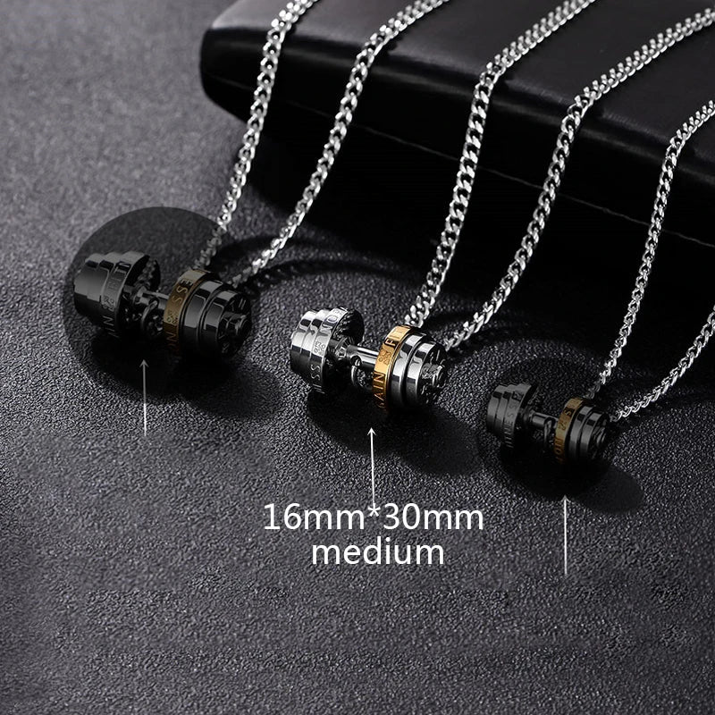 Stainless Steel Barbell Necklace for Men - Gym Jewelry & Couple Pendant - Durable Fashion Necklace for Workout Lovers & Gift Giving