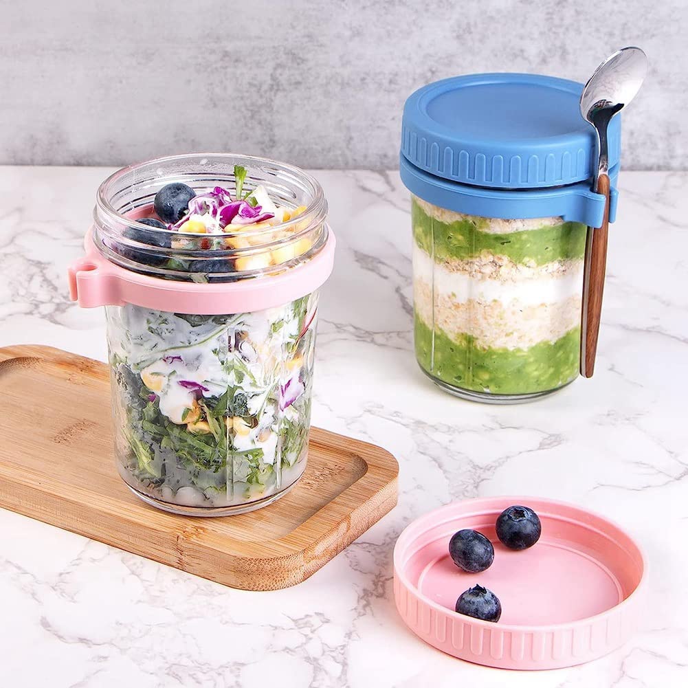 Dasertoe 4-Pack Overnight Oats Jars with Lids & Spoon - BPA-Free Meal Prep Containers for Healthy Breakfast, Yogurt, Chia Pudding | Perfect for Office, Gym & On-the-Go Nutrition